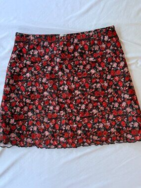 Black Red Floral Mesh Mini Skirt Size Small